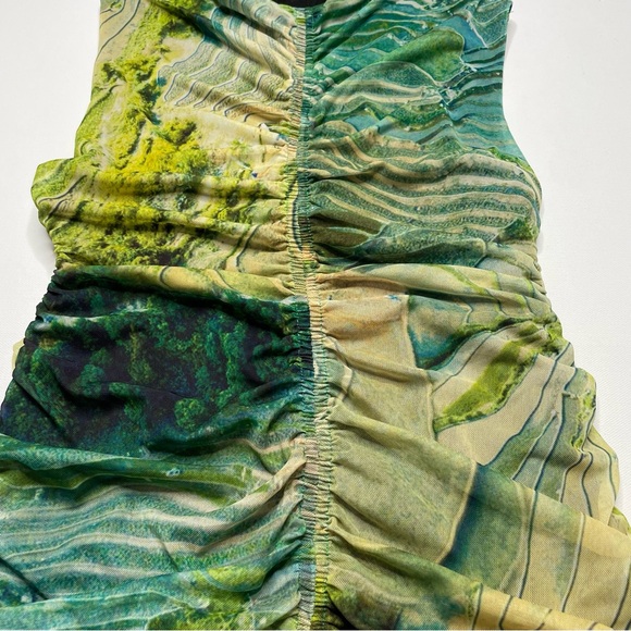 ZARA Mock High Neck Printed Tulle Mini Sleeveless Doubled Lined Dress - Picture 6 of 8